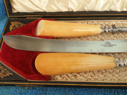 Antique 1904 Encore Thomas Turner & Co Sheffield Carving Set Sterling SILVER Bolster -Boxed