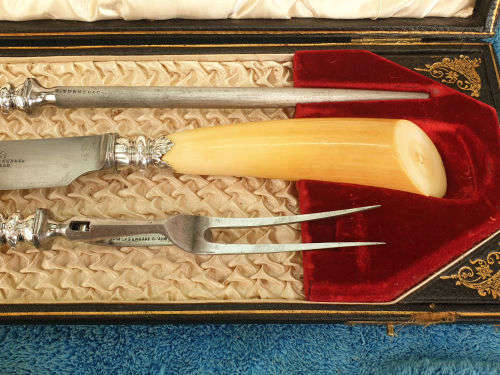 Antique 1904 Encore Thomas Turner & Co Sheffield Carving Set Sterling SILVER Bolster -Boxed