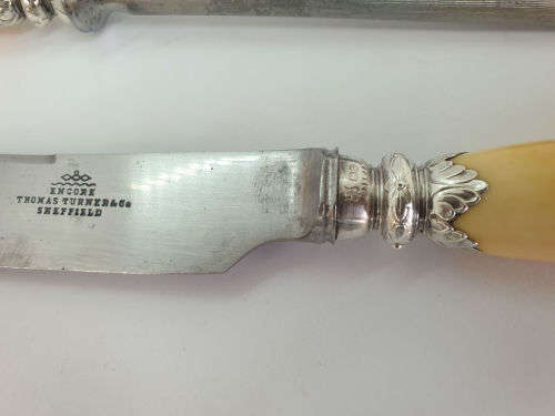Antique 1904 Encore Thomas Turner & Co Sheffield Carving Set Sterling SILVER Bolster -Boxed