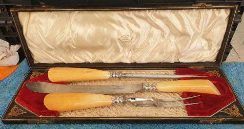 Antique 1904 Encore Thomas Turner & Co Sheffield Carving Set Sterling SILVER Bolster -Boxed