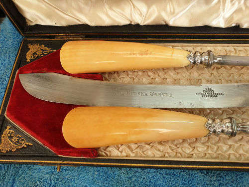 Antique 1904 Encore Thomas Turner & Co Sheffield Carving Set Sterling SILVER Bolster -Boxed
