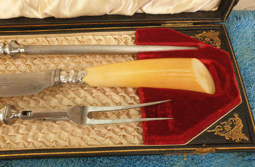 Antique 1904 Encore Thomas Turner & Co Sheffield Carving Set Sterling SILVER Bolster -Boxed