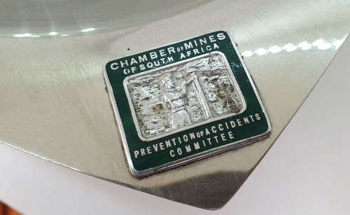 Vintage 1961 ALOE Stainless Steel Raised tray trophy Chamber of Mines Prevention of Accidents