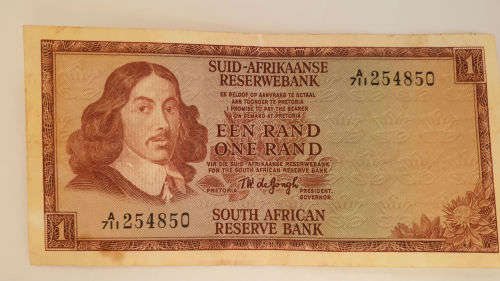 1968-1972 -1 Rand Afrikaans - English- Signature T.W. de Jongh