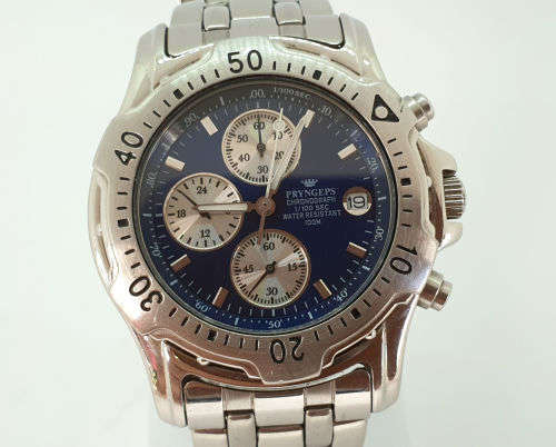 Pre-owned PRYNGEPS Chronograph Quartz watch Orologi Sangue Blu CR809  Working