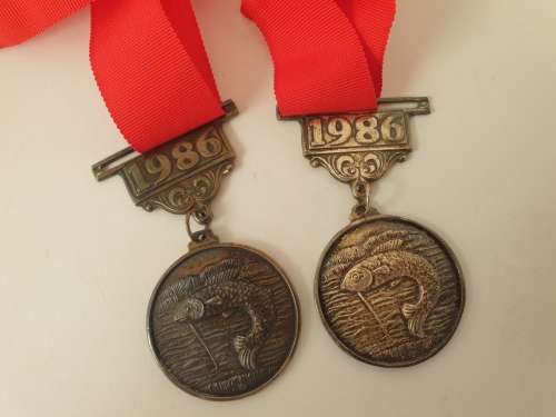2 x 1986 Angling Medals with Ribbons - 33mm in Diameter