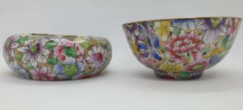 Vintage fabricado em macau hand painted Ashtray and Bowl