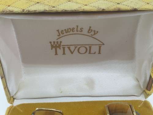 Vintage 22kt Hardgold Clad (SAA )Tiger Eye Cufflings in origanal box by Tivoli-untarnishable