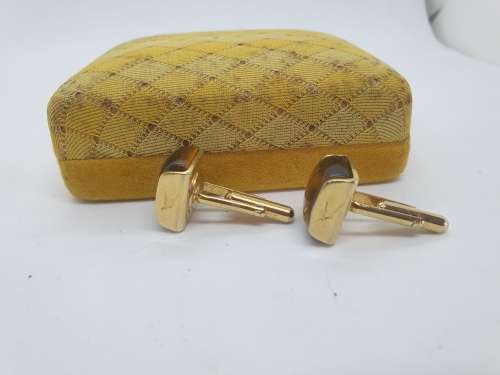 Vintage 22kt Hardgold Clad (SAA )Tiger Eye Cufflings in origanal box by Tivoli-untarnishable