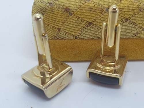 Vintage 22kt Hardgold Clad (SAA )Tiger Eye Cufflings in origanal box by Tivoli-untarnishable