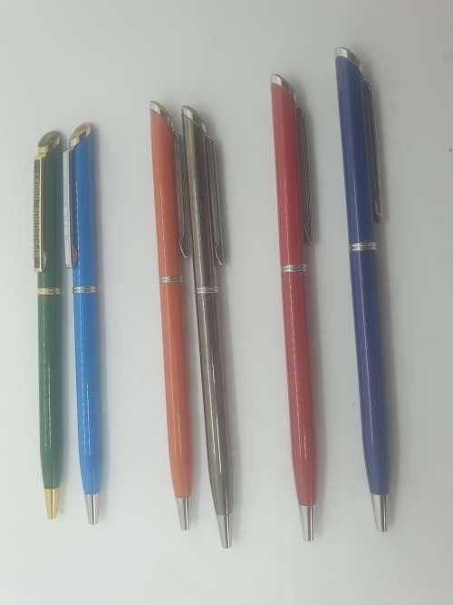 Vintage Set of 6 Slimline ballpoint Rugby pens Springboks,TVL,NTVL,OVS,Natal and WP Logos