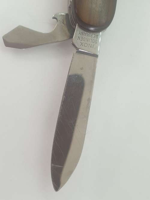 Inox Multitool pocket knife with sharpener in Leather sheath Germany  -unused