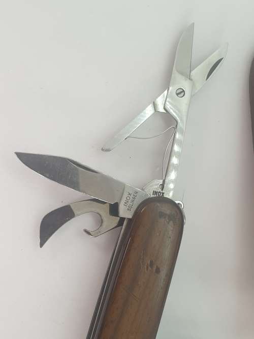 Inox Multitool pocket knife with sharpener in Leather sheath Germany  -unused