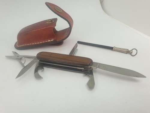 Inox Multitool pocket knife with sharpener in Leather sheath Germany  -unused