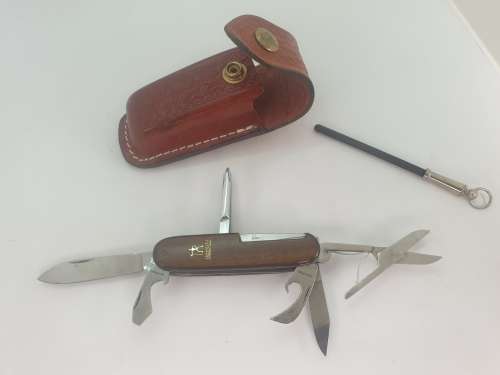Inox Multitool pocket knife with sharpener in Leather sheath Germany  -unused