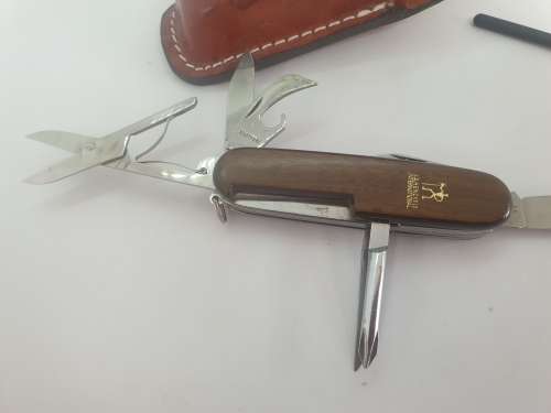 Inox Multitool pocket knife with sharpener in Leather sheath Germany  -unused