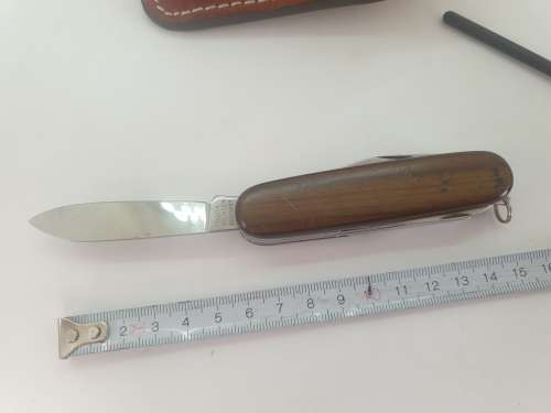 Inox Multitool pocket knife with sharpener in Leather sheath Germany  -unused