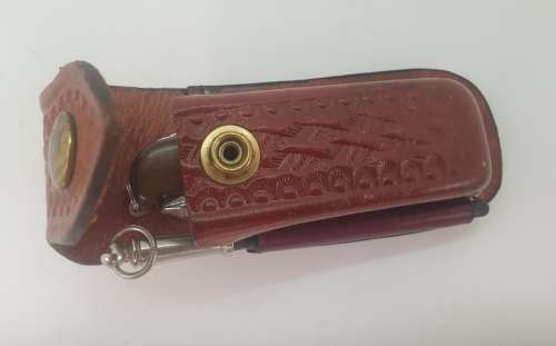 Inox Multitool pocket knife with sharpener in Leather sheath Germany  -unused