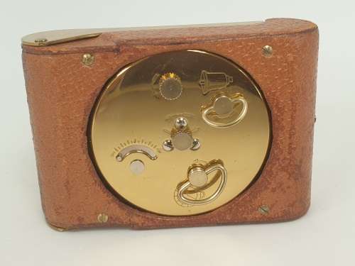 1960's Vintage Oris 8 Day Travel Alarm Clock Brass and Leather - Working - Engraved on Side