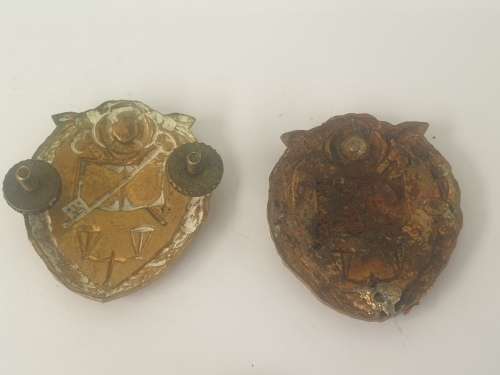 2 Old SA Prison Services collar  Badges- one with damage lugs 36x32mm