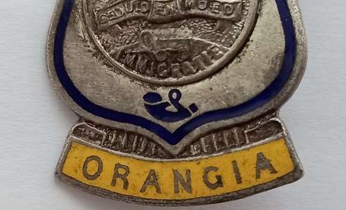 Vintage Orangia pin badge - Vryheid-Geduld en Moed Immigratie  33x26mm