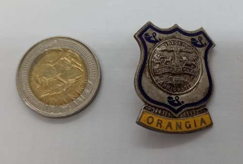 Vintage Orangia pin badge - Vryheid-Geduld en Moed Immigratie  33x26mm