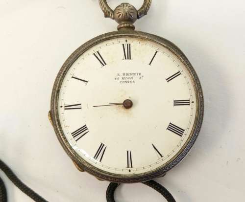 Rare 1800's Antique BENZIE of Cowes. Fine Silver Swiss Key wind  Pocket watch. see condition