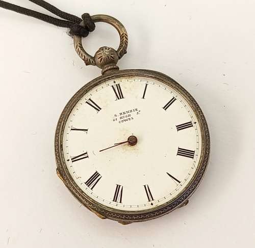 Rare 1800's Antique BENZIE of Cowes. Fine Silver Swiss Key wind  Pocket watch. see condition