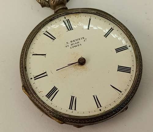 Rare 1800's Antique BENZIE of Cowes. Fine Silver Swiss Key wind  Pocket watch. see condition