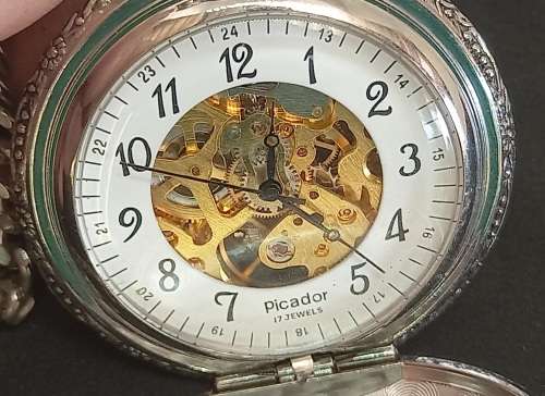 Vintage PICADOR 17 JEWELS  POCKET WATCH on chain ... - working
