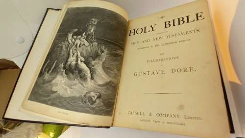 Antique 1850`s Family(Finn/Stopforth) Bible  with MANY GUSTAVE DORE (1832-1883) illustrations