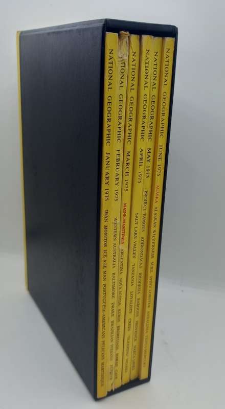 1975 - 6 x National Geographic Magazines January to July in Holder -- Great condition