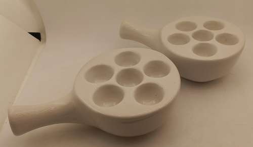 2 x Vitreous China G.C. Ware  Snail dishes made in R.S.A hold 6 snails (60x190x125mm