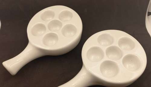 2 x Vitreous China G.C. Ware  Snail dishes made in R.S.A hold 6 snails (60x190x125mm