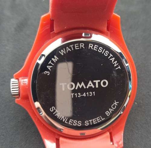 Unused Mens Red 3ATM Tomato T13-4131 Watch-Rubber Strap-Needs Battery-No Box