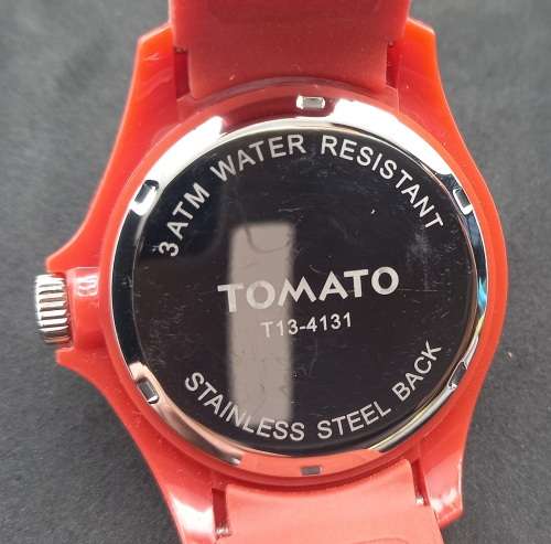 Unused Mens Red 3ATM Tomato T13-4131 Watch-Rubber Strap-Needs Battery-No Box