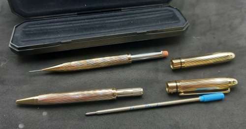 Gold Tone Pierre Cardin Pen and Pencil set -Unused each in own Box- Ink Still Ok