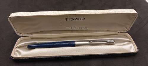 Vintage 1970`s Blue Parker 45 Fountain Pen with Squeeze Converter England -Unused - Personalized