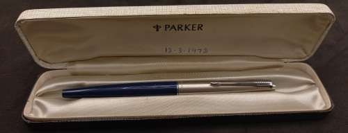 Vintage 1970`s Blue Parker 45 Fountain Pen with Squeeze Converter England -Unused - Personalized