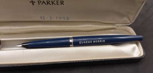Vintage 1970`s Blue Parker 45 Fountain Pen with Squeeze Converter England -Unused - Personalized