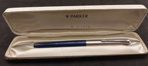 Vintage 1970`s Blue Parker 45 Fountain Pen with Squeeze Converter England -Unused - Personalized