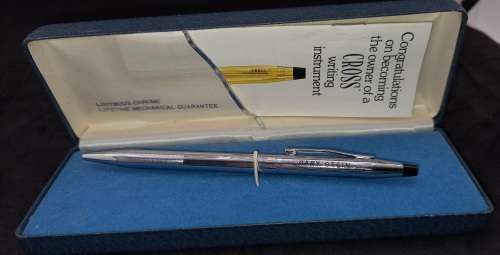 Vintage Chrome Cross Ballpoint pen in Case with warranty card- Ink ok - personalized