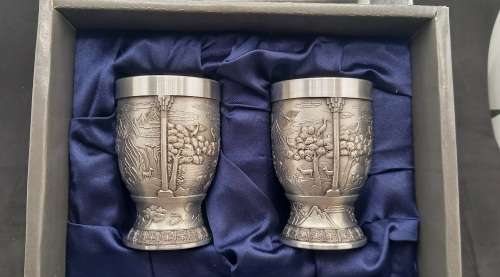 2 Detailed Renaissance Pewter Vases - Boxed 85mm- Unused