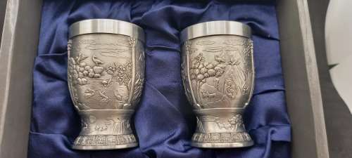 2 Detailed Renaissance Pewter Vases - Boxed 85mm- Unused