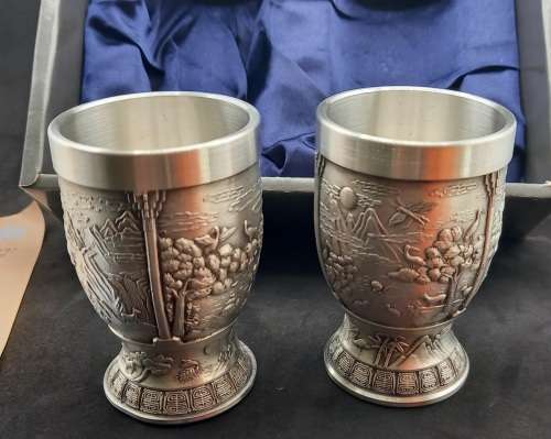 2 Detailed Renaissance Pewter Vases - Boxed 85mm- Unused