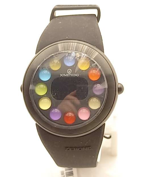 Unused (New) ZERONE Crossover 30METHING "dot dot dot" IP Black with 12 Colored Spheres Digital Watch