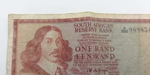 1973 1 Rand -English - Afrikaans - T.W. De jongh-Springbok Watermark