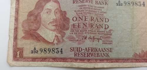 1973 1 Rand -English - Afrikaans - T.W. De jongh-Springbok Watermark