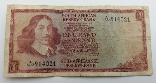 1973 1 Rand -English - Afrikaans - T.W. De jongh