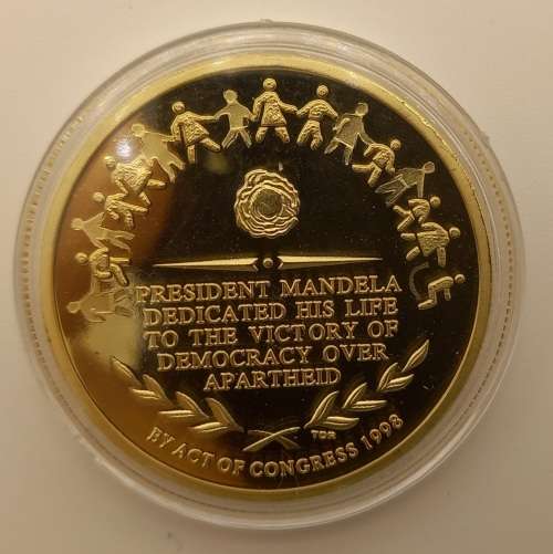 Collectable Nelson Mandela Gold Plated Coin in Capsule 40x3mm